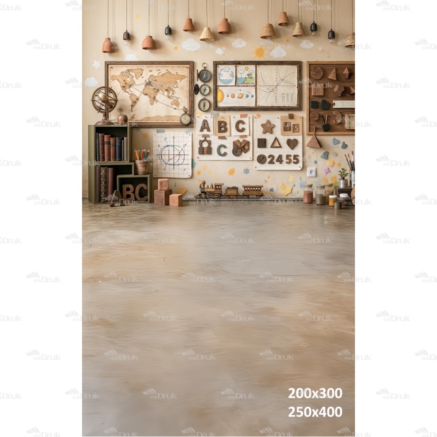Tło fotograficzne „Edukacyjna ściana szkolna z mapą i alfabetem” | 4072